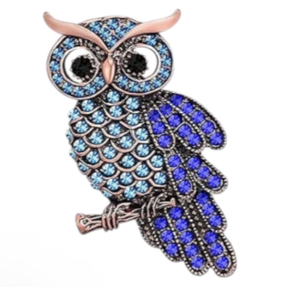 Elegant Blue Owl Brooch With Gift Box